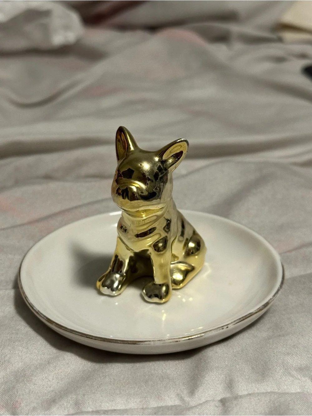 Gold Ceramic French Bulldog Ring / trinket dish